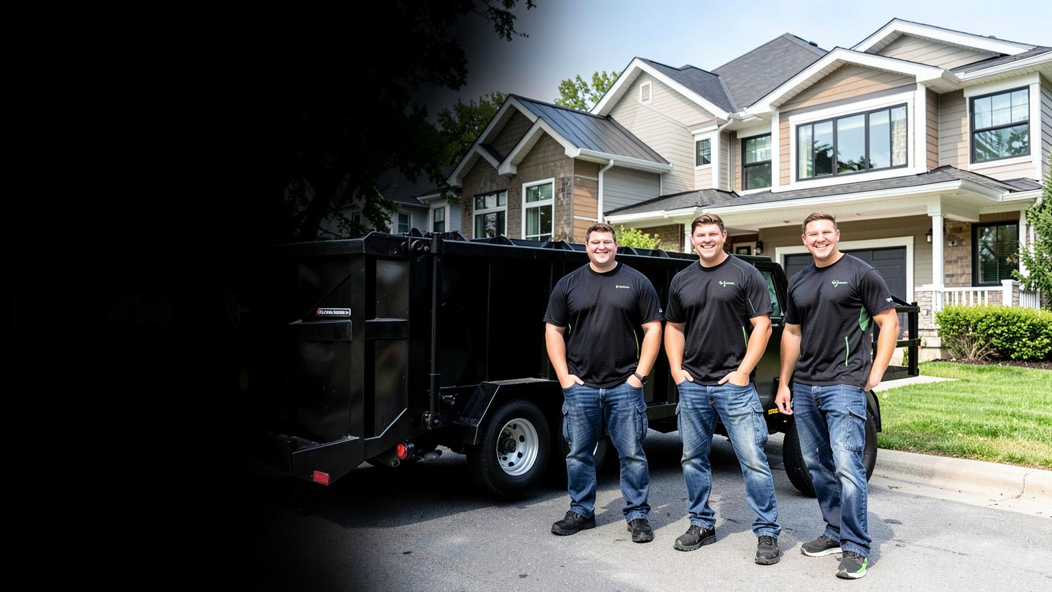 Dumpster Boys crew with a roll-off dumpster at a residential project